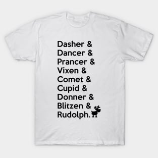 Christmas Santa Claus' Reindeer Names T-Shirt